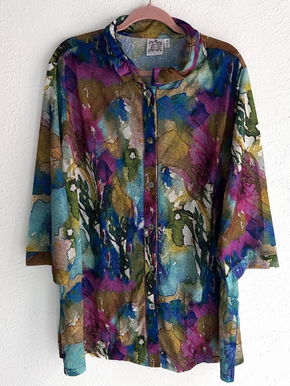 Parsley & Sage Abstract Watercolor Tunic Blouse Art to Wear Size 1X